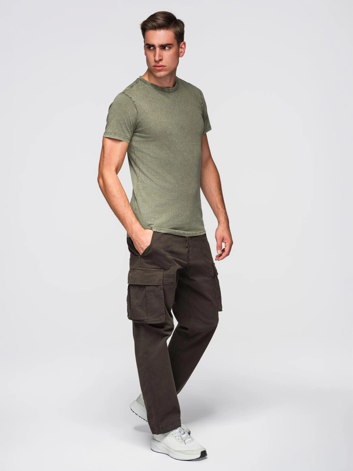 Tricou pentru bărbați cu efect de spălare - olive V4 OM-TSWT-0116
