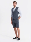 Set elegant costum bărbați vestă + pantaloni scurți - albastru marin V1 Z112