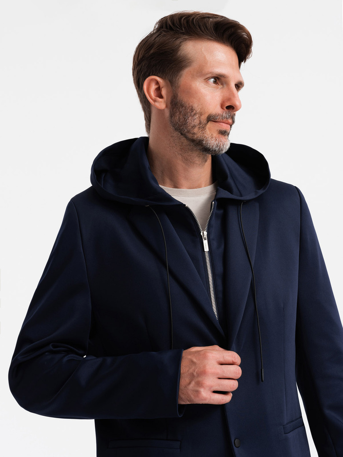 Pánská bunda s odnímatelnou podšívkou a kapucí - tmavě modrá V2 OM-BLZB-0126