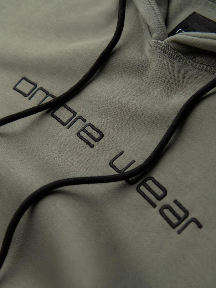 Men's kangaroo sweatshirt with embroidery and hood - khaki V3 OM-SSNZ-0241