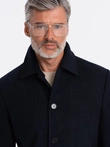 Men's long single-breasted coat with collar and undercoat - navy blue V3 OM-COWC-0106