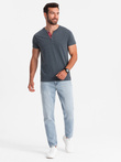 Tricou bărbătesc cu decolteu rotund henley - albastru marin V5 OM-TSCT-0155
