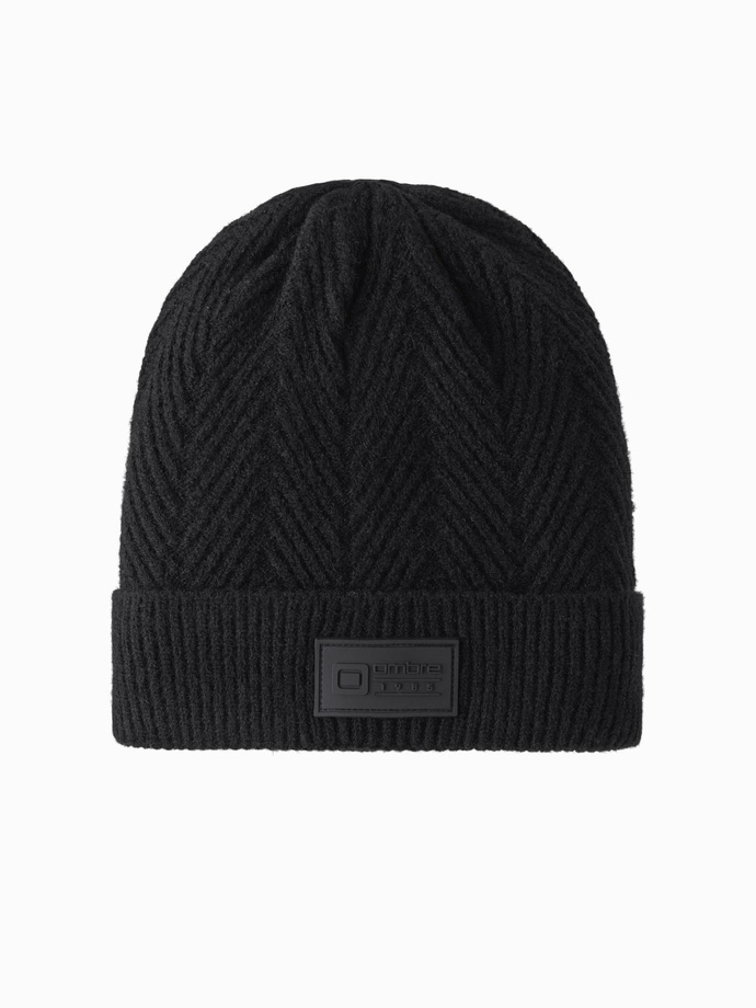 Men's knitted sweater-knit cap with patch - black V1 OM-ACWH-0122