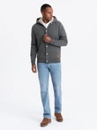 Men's button-down hooded sweatshirt - graphite melange V4 OM-SSZP-0186