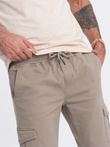 Pánske nohavice JOGGER s cargo vreckami na zips - béžové V2 OM-PAJO-0123