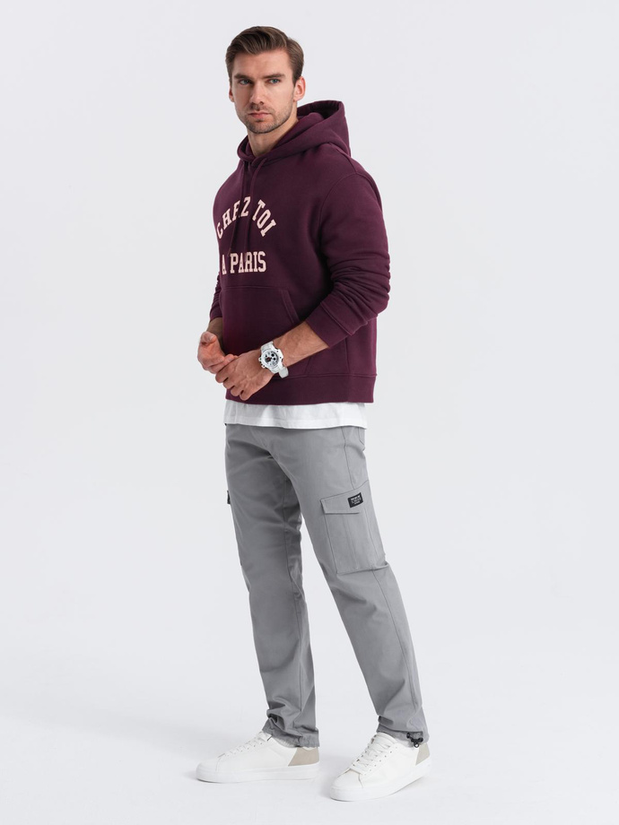 Men's pants with cargo pockets and leg hem - grey V4 OM-PACG-0189