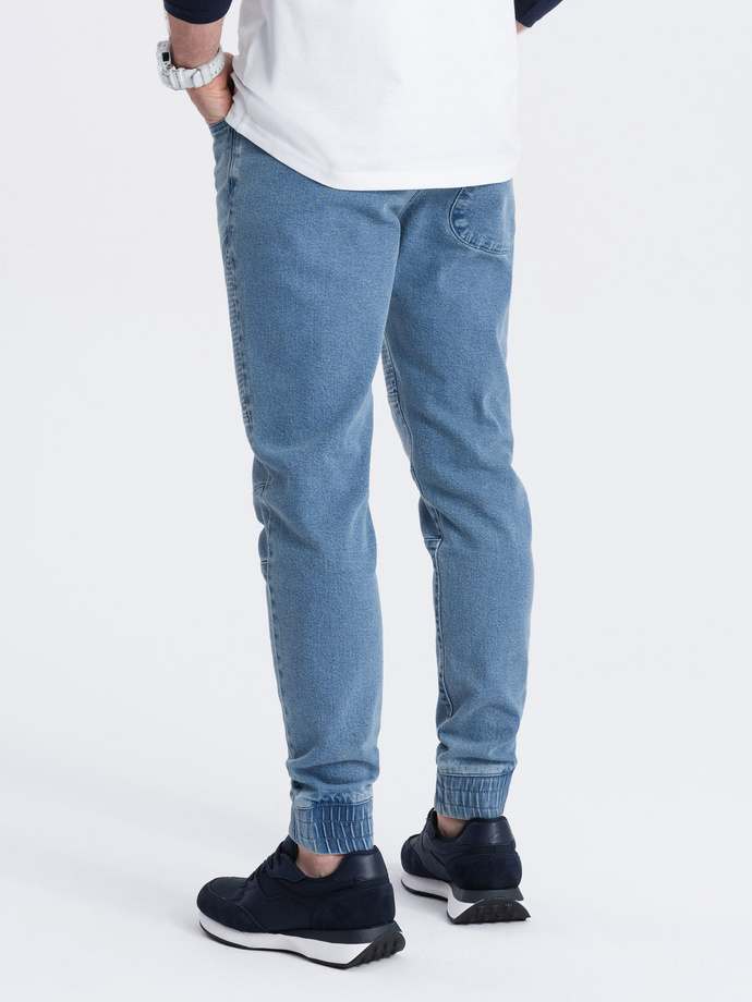 Men's denim jogger pants with stitching - blue V2 OM-PADJ-0113