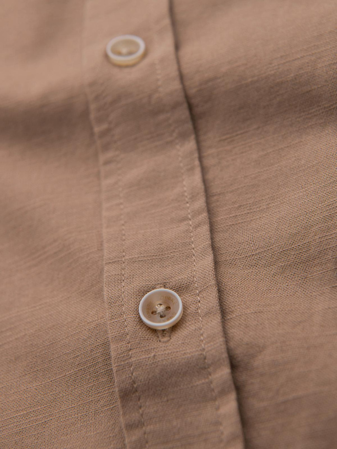 Men's linen shirt with classic collar and pockets REGULAR FIT - light brown V7 OM-SHCS-0134