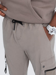 Pánské kalhoty JOGGER s cargo kapsami na zip - tmavě béžové V2 OM-PAJO-0125