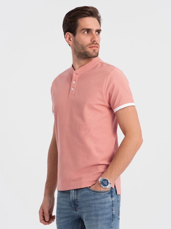 Tricou polo fără guler pentru bărbați - roz V7 OM-TSCT-0156