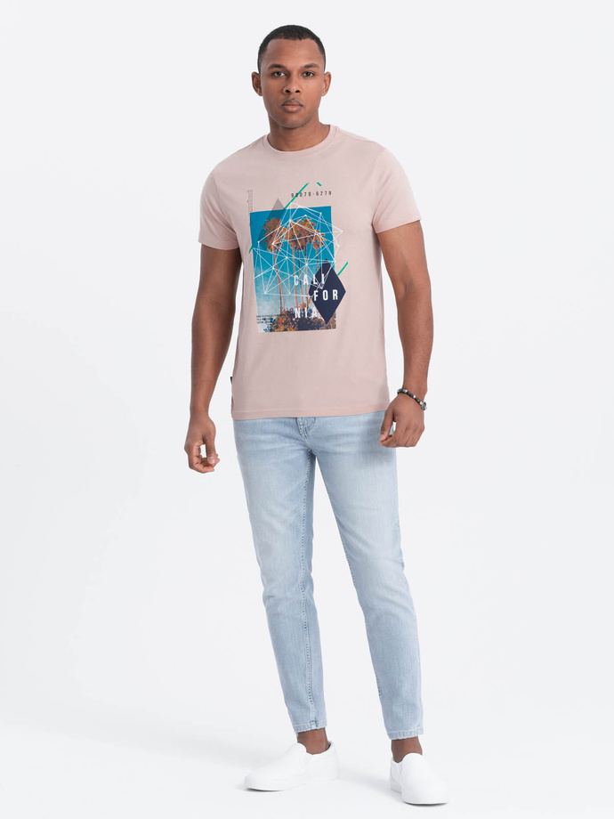Men's printed cotton t-shirt California - pink V2 OM-TSPT-0128