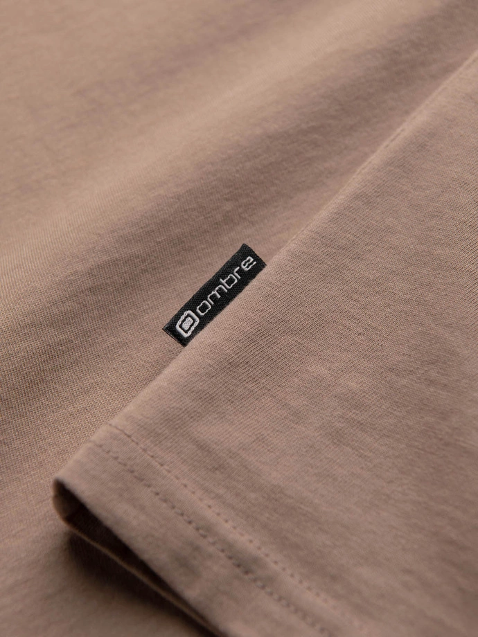 Vyriški medvilniniai marškinėliai su spauda - šviesiai rudi V2 OM-TSPT-0166