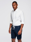 Classic men's cotton SLIM FIT shirt with anchors - white V3 OM-SHCS-0156