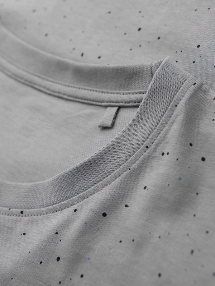 Pánské bavlněné tričko s potiskem a kulatým výstřihem - světle šedé V8 OM-TSFP-0186