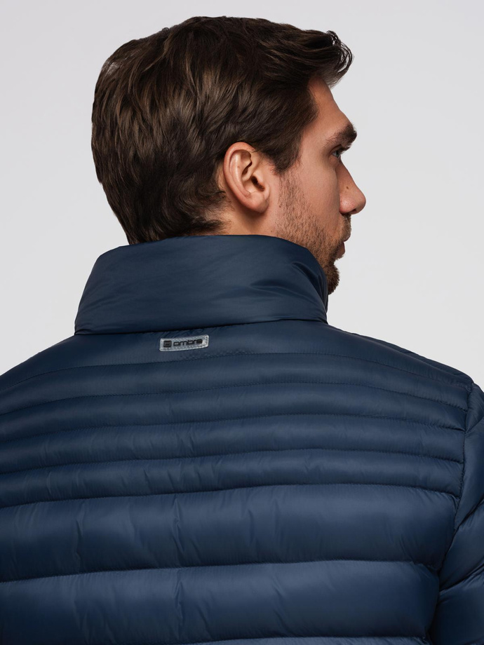 Men's quilted jacket with two fasteners - navy blue V1 OM-JALP-0231