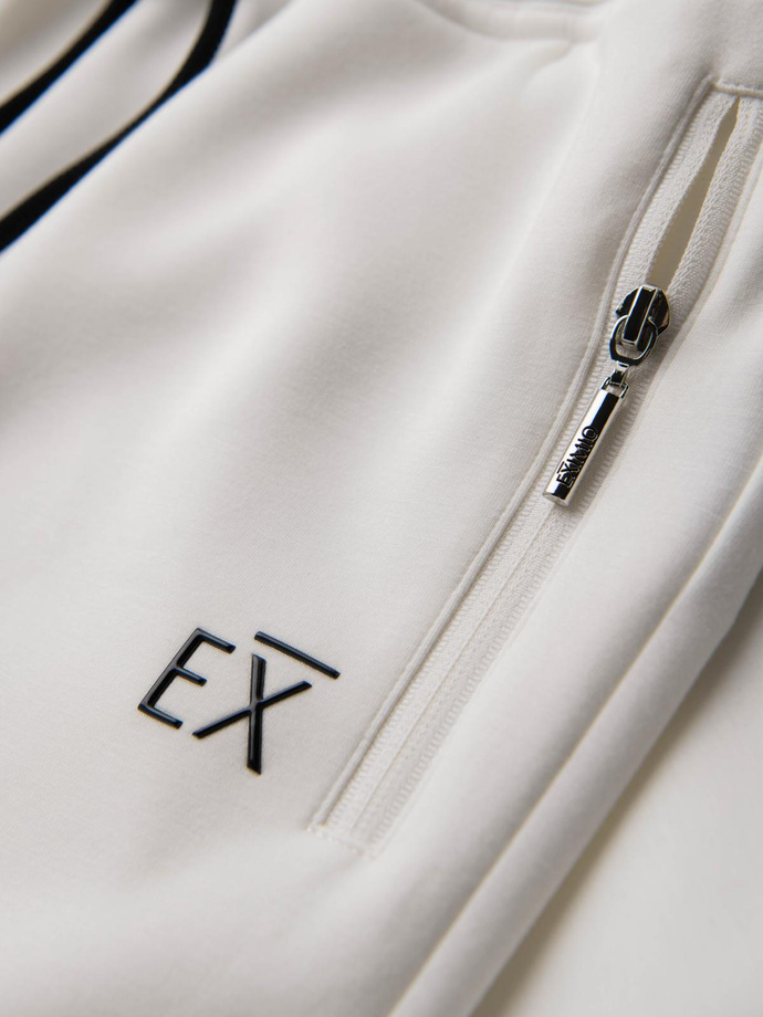 Pantaloni de trening pentru bărbați cu picioare canelate și imprimeu cauciucat - alb V2 OM-PASK-0223