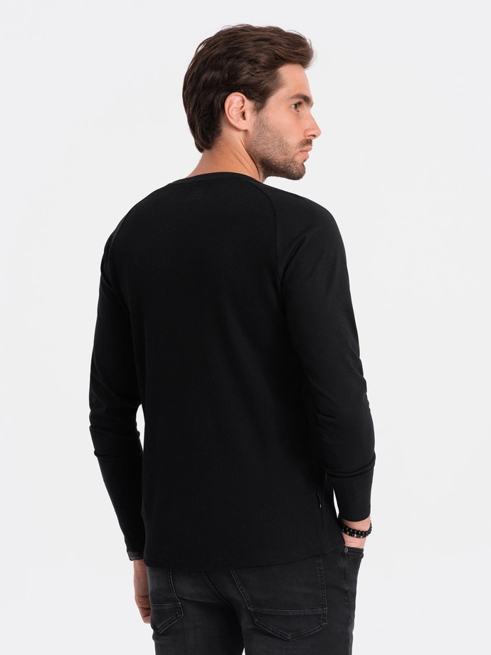 Men's longsleeve with "waffle" texture - black V4 OM-LSCL-0109