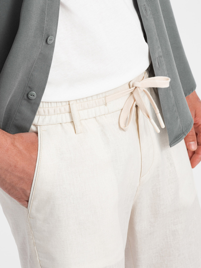 Pantaloni scurți din amestec de in pentru bărbați - crem V2 OM-SRCS-0131