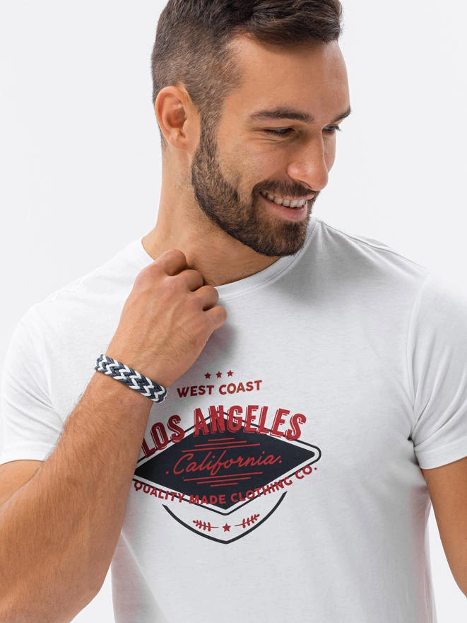 Tricou cu imprimeu pentru barbati V-21B- alb S1434