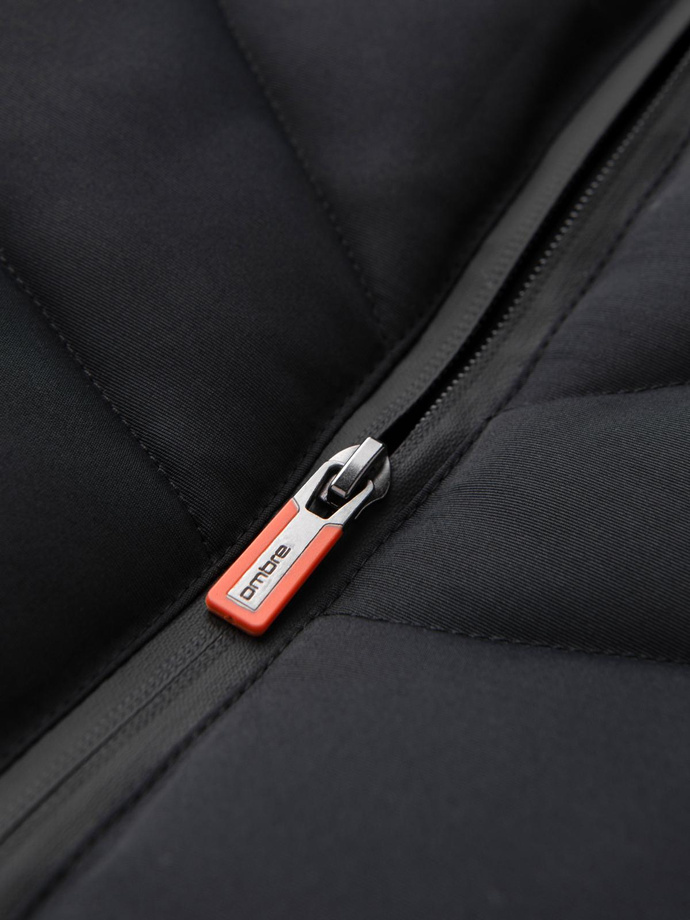 Vyriška dygsniuota striukė be rankovių su neoniniais akcentais - juoda V4 OM-JAVJ-0210