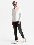 Men's polo longsleeve with zippered collar - white V1 OM-POLS-0130