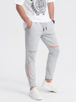 Men's sweatpants with contrast stitching - grey melange V3 OM-PASK-0145