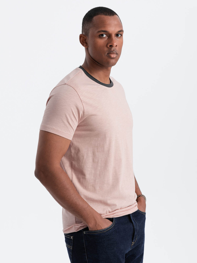 Men's t-shirt with raw finish - pink V5 OM-TSCT-22SS-004