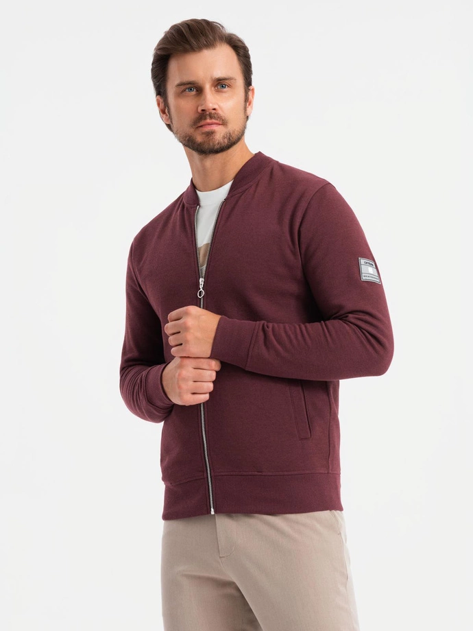 Bărbați bomber de bumbac bomboane sweatshirt descheiat - burgundy V13 OM-SSZP-0215