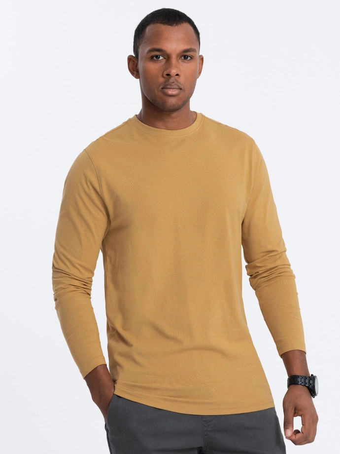 Men's BASIC longsleeve with round neckline - mustard V10 OM-LSBL-0106