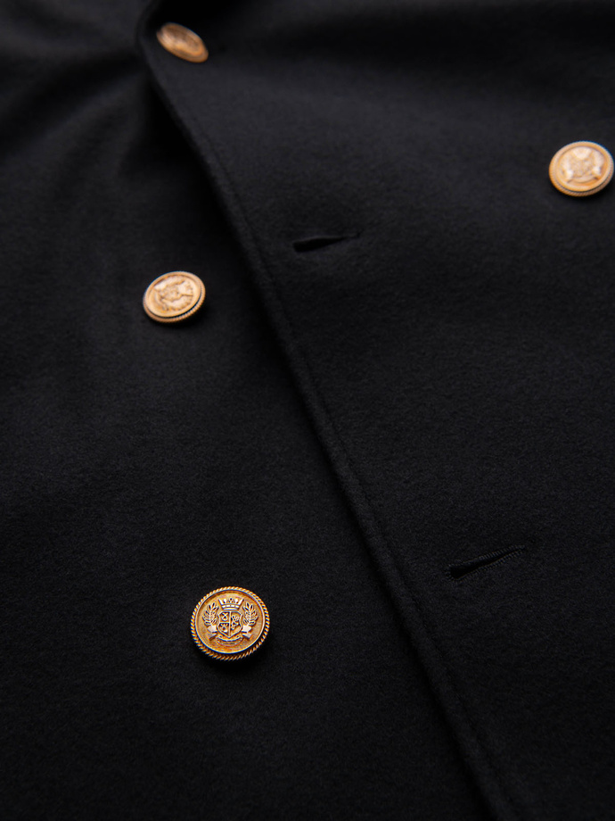 Pánsky dvojradový kabát s vlnou a korálkovými aplikáciami na rukávoch - čierny V1 OM-COWC-0148