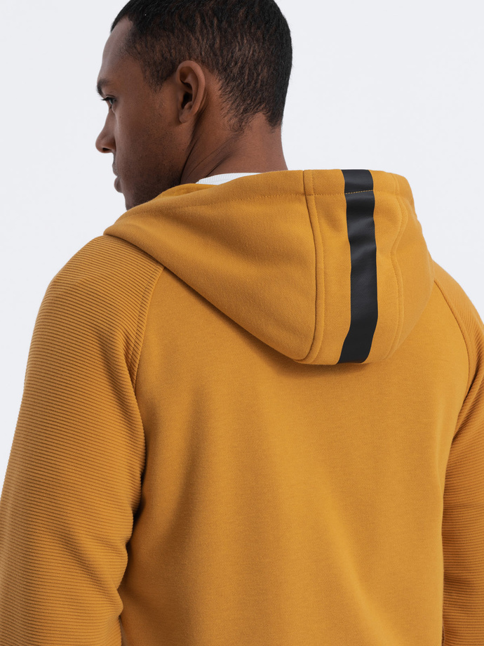 Pánská mikina na zip s kapucí - hořčicová V7 OM-SSZP-0124