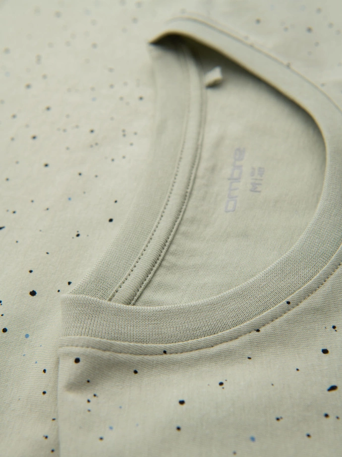 Pánske bavlnené tričko s potlačou a okrúhlym výstrihom - mentolové V3 OM-TSFP-0186