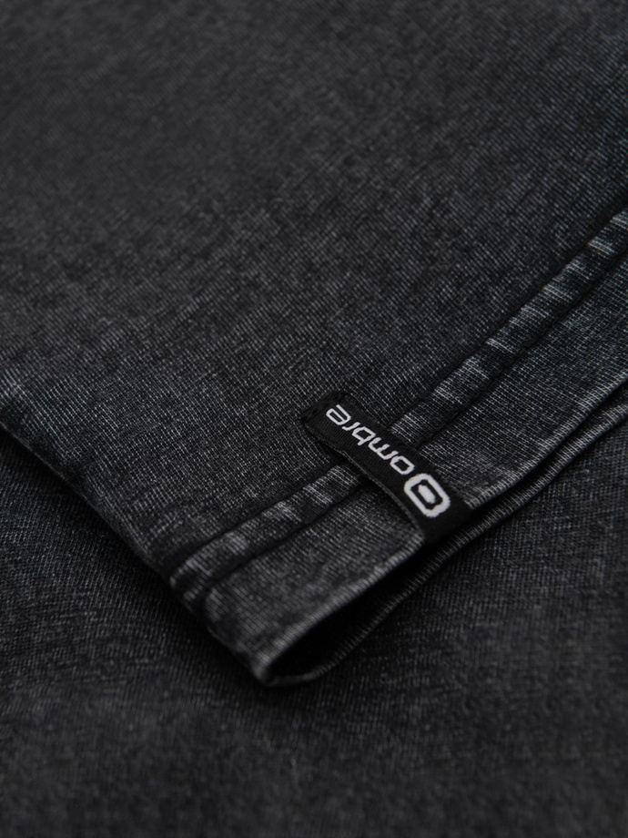 Tricou pentru bărbați cu efect de spălare și nasturi la decolteu - negru V1 OM-TSWT-0150