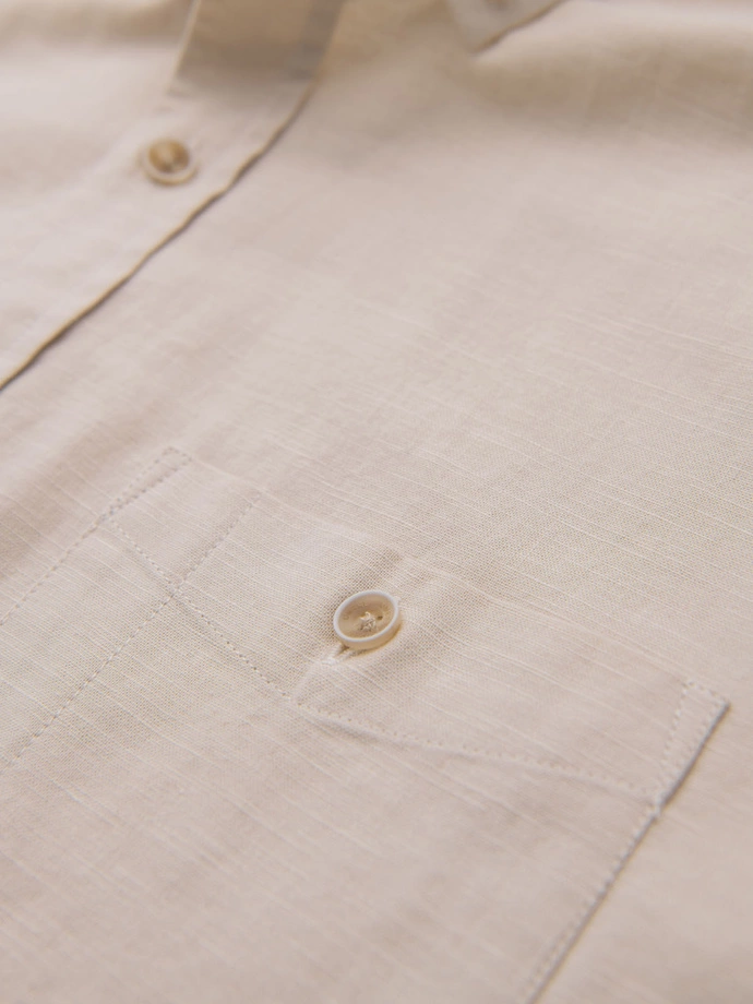Men's linen shirt with classic collar and pockets REGULAR FIT - cream V3 OM-SHCS-0134