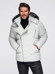 Men's quilted jacket with hooded ramonesque cut - light grey V4 OM-JAHP-0252