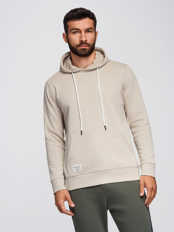 Men's BASIC kangaroo hooded sweatshirt - light beige V1 B1674