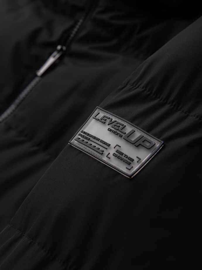 Klasická pánska dlhá bunda s kapucňou - čierna V1 OM-JALJ-0269