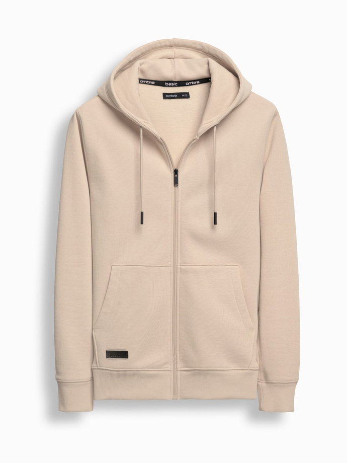 Pánska bavlnená mikina BASIC bez zapínania - béžová V6 OM-SSBZ-0160