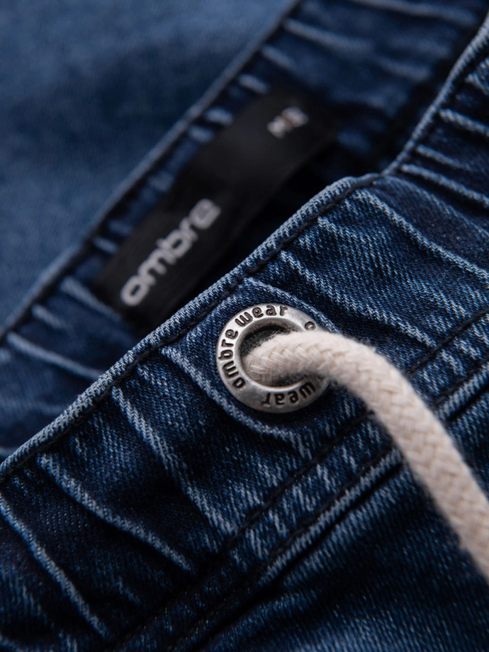 Pánské šortky s elastickým pasem a pracím efektem - modré V2 OM-SRDS-0192