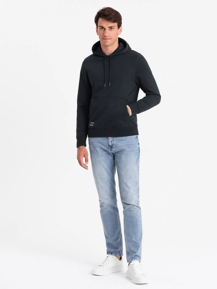 Hanorac cu glugă din bumbac BASIC pentru bărbați - negru V9 OM-SSBN-0161