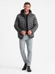 Lightly insulated quilted men's jacket with satin trim - graphite V14 OM-JALP-0180