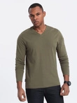 Men's unprinted longsleeve with v-neck - dark olive V2 OM-LSBL-0108