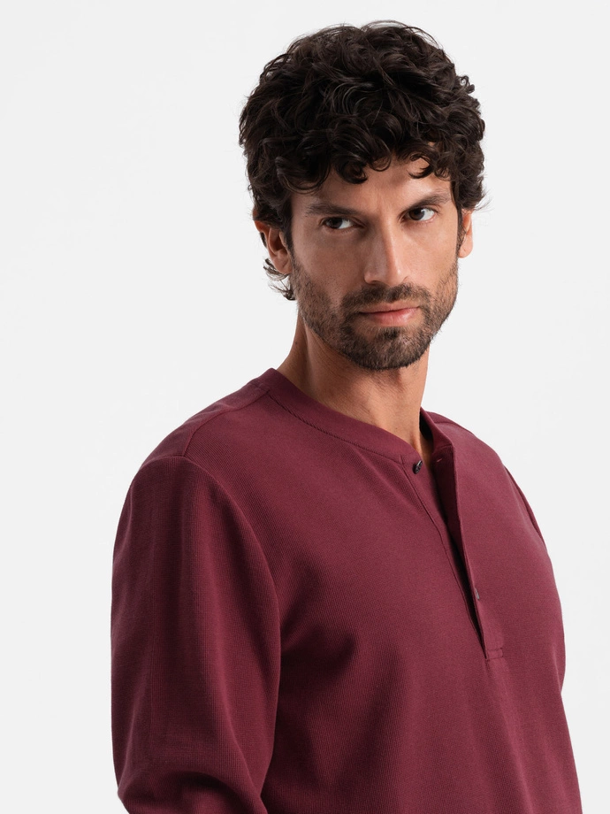 Bluză lungă cu gât cu fermoar din tricot gofre pentru bărbați - maro V2 OM-LSCL-0120