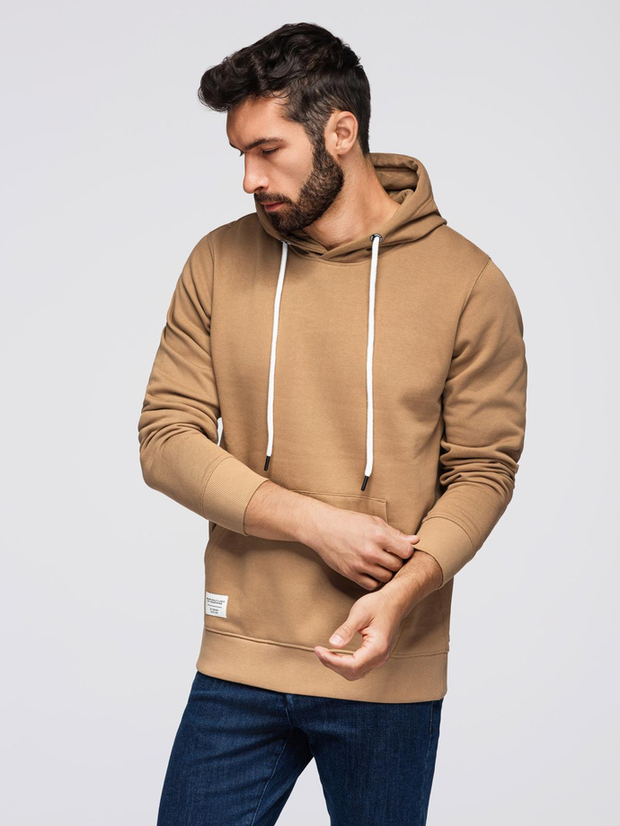 Men's kangaroo hooded sweatshirt - brown V2 OM-SSBN-0177