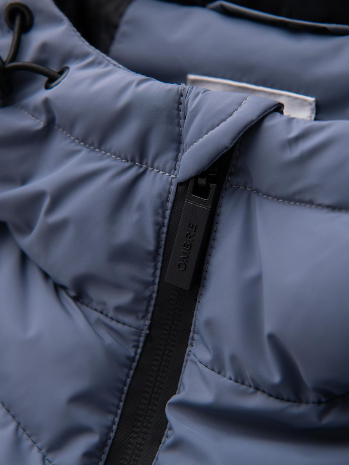 Vyriška apšiltinta dygsniuota striukė su raglano rankovėmis - išblukusios violetinės spalvos V6 OM-JAHP-0302