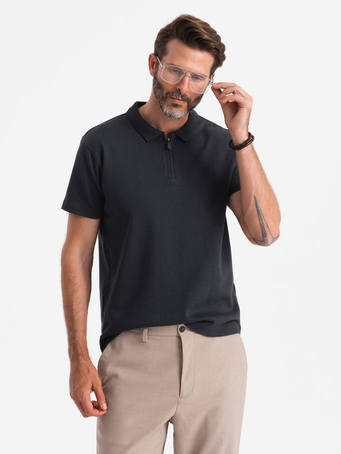 Pánská polokošile s límečkem na zip - černá V8 OM-POSS-0132