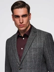 Elegant men's plaid blazer with wool blend - grey V1 OM-BLZB-0137