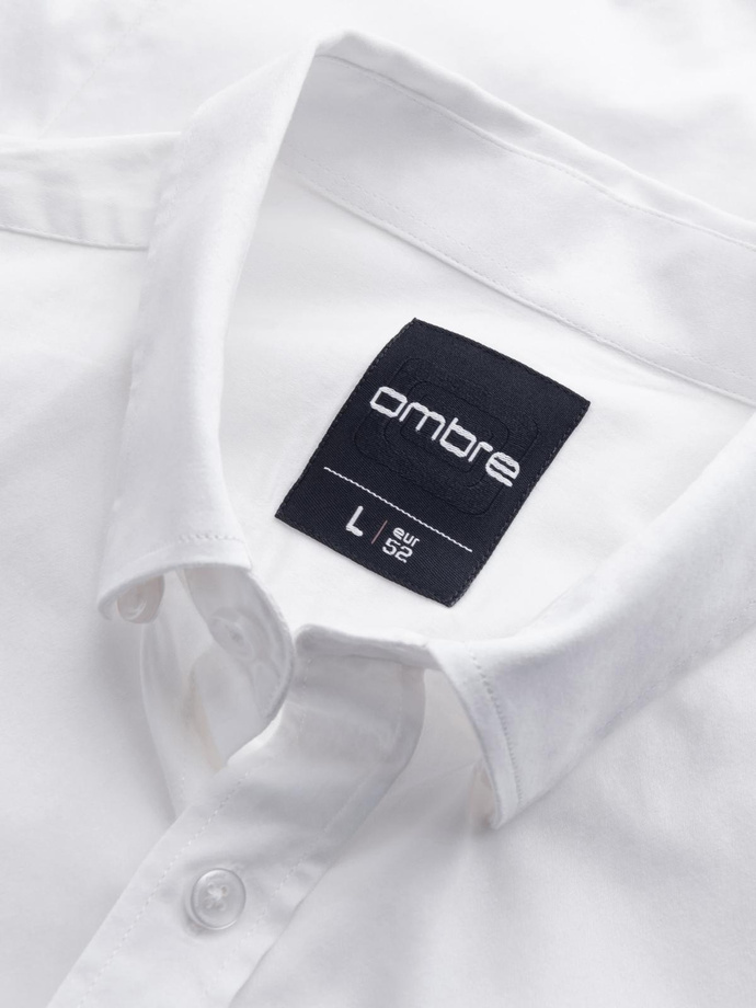 Classic men's SLIM FIT shirt in satin fabric - white V1 OM-SHOS-0176
