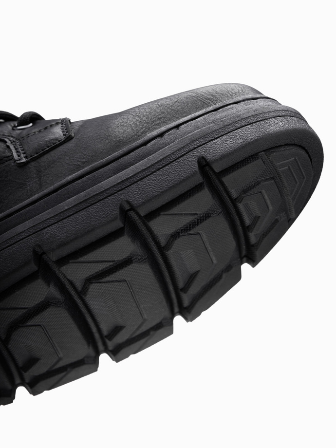 Pánské jednobarevné vysoké boty s ozdobným prošíváním - černé V1 OM-FOBO-0133