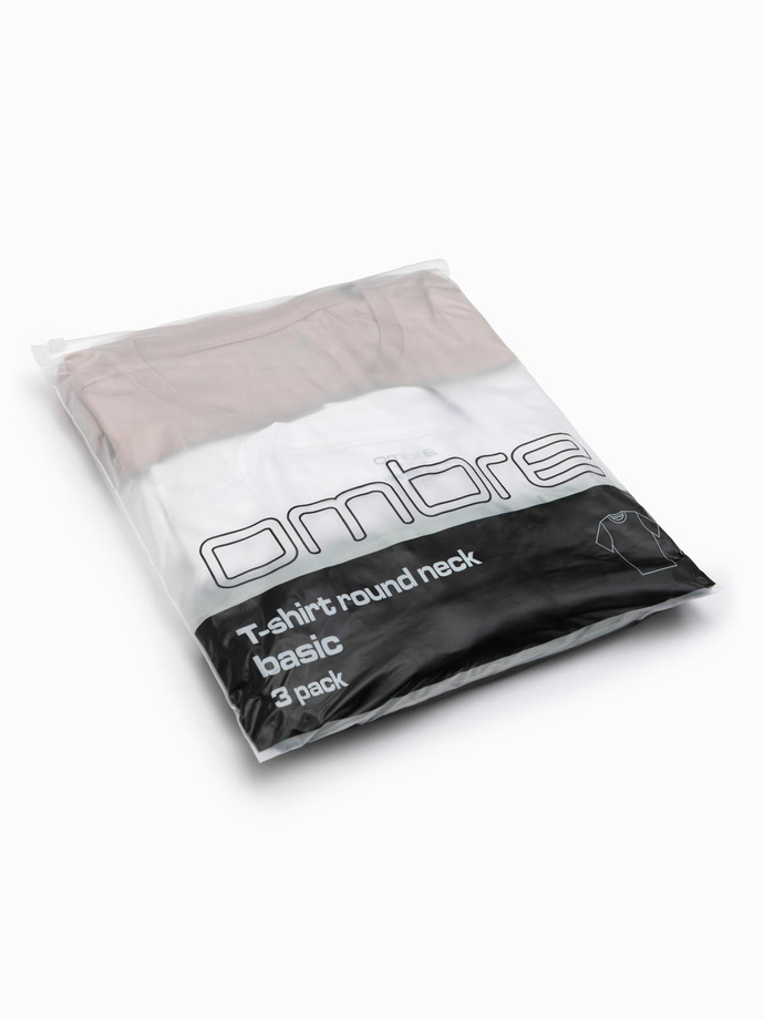 Set cămașă din bumbac BASIC pentru bărbați cu decolteu rotund - gri-verde/alb/bej V14 OM-TSBS-0232 